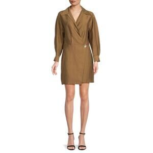 Vince Linen Blend Mini Wrap Dress in Dark Almond Old Money Resort Wear Office
